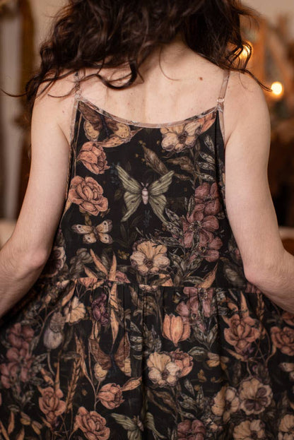 Momento Bohéme Long Maxi Slip Dress w/ Floral Print & Skull