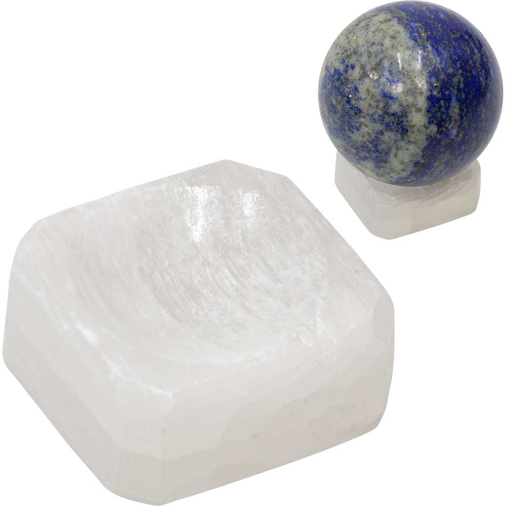 Selenite (Satin Spar) Sphere Stand-Square 1"