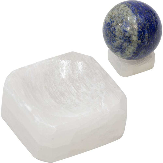 Selenite (Satin Spar) Sphere Stand-Square 1"