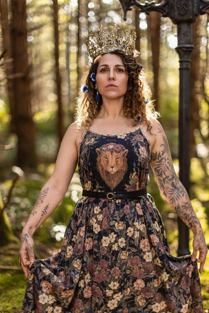 Lionheart Bohéme Slip Dress w/ botanicals & Narnia print