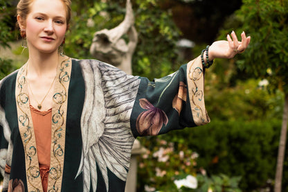 Under My Wing Pixie Duster Crop Kimono w/ swan & feathers